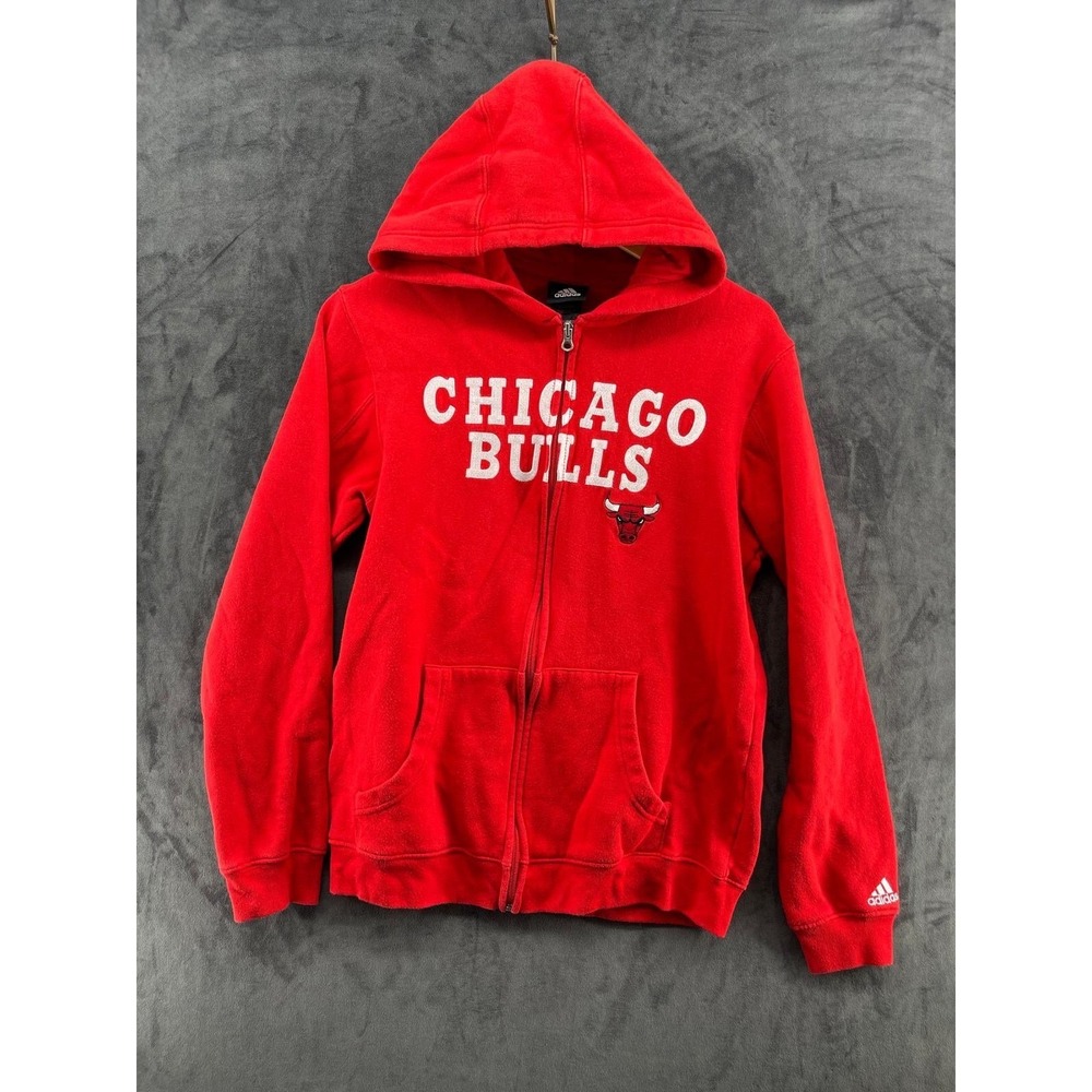 Adidas Chicago Bulls Full Zip Hoodie Red Fleece Sweatshirt Youth XL 18
